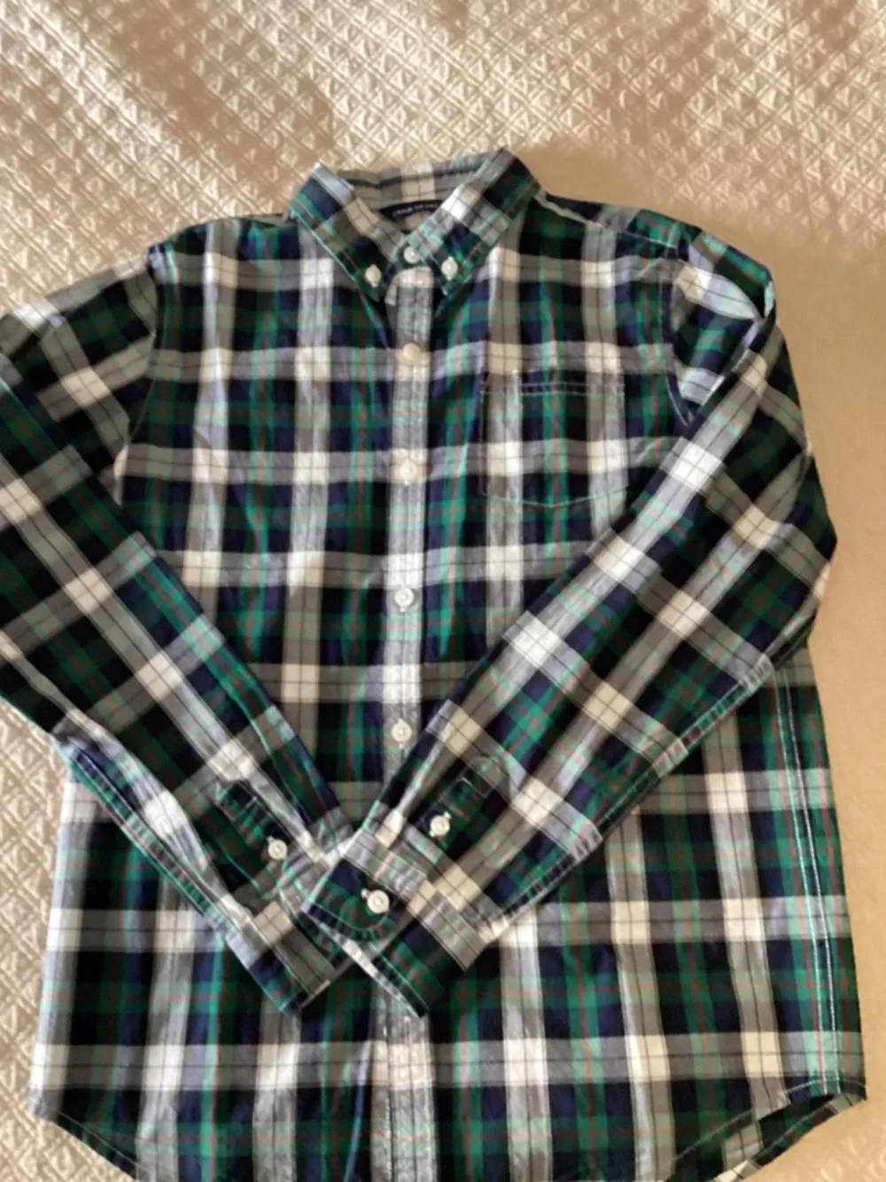Janie and Jack boys size 14 green plaid cotton Oxford shirt
